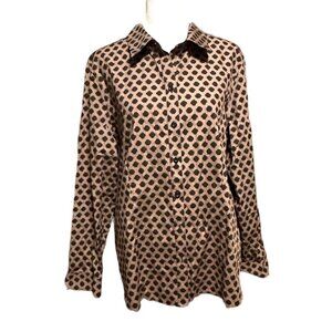 Chico's Ladies Taupe Black Wrinkle Resistant Cotton Fitted Blouse Top NWOT Sz 2